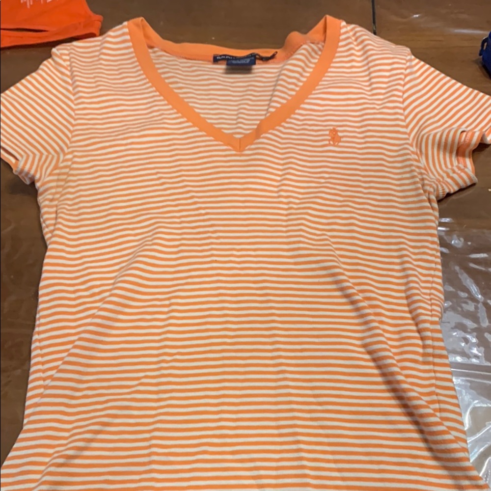 Ralph Lauren Orange Striped V-Neck T-Shirt